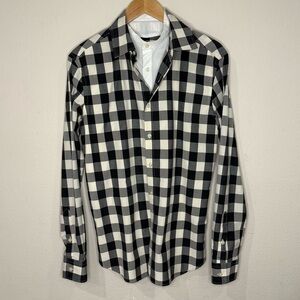 Pierre Balmain Button Up Layered Shirt Black/Off White Check Men’s Size 48 (EU)